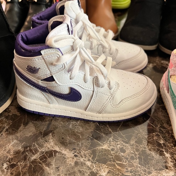 purple and white air jordan 1